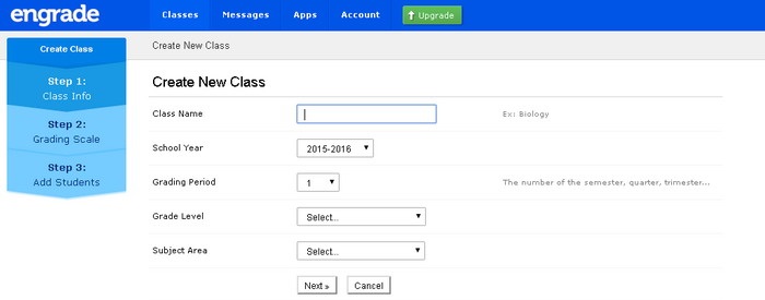 Screenshot of Engrade interface