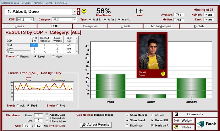 Screenshot of MarkBook interface