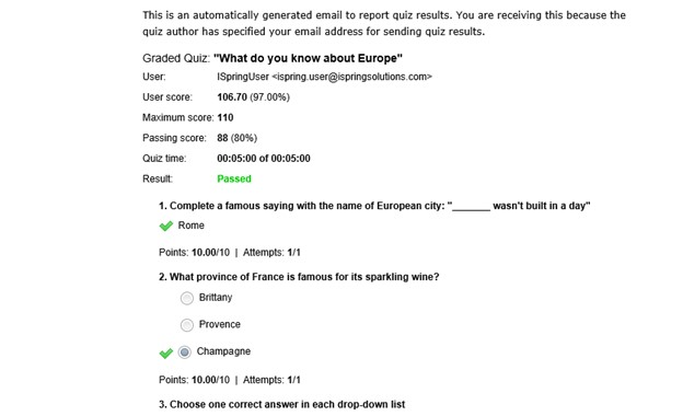 The special quiz report by iSpring Quiz Maker