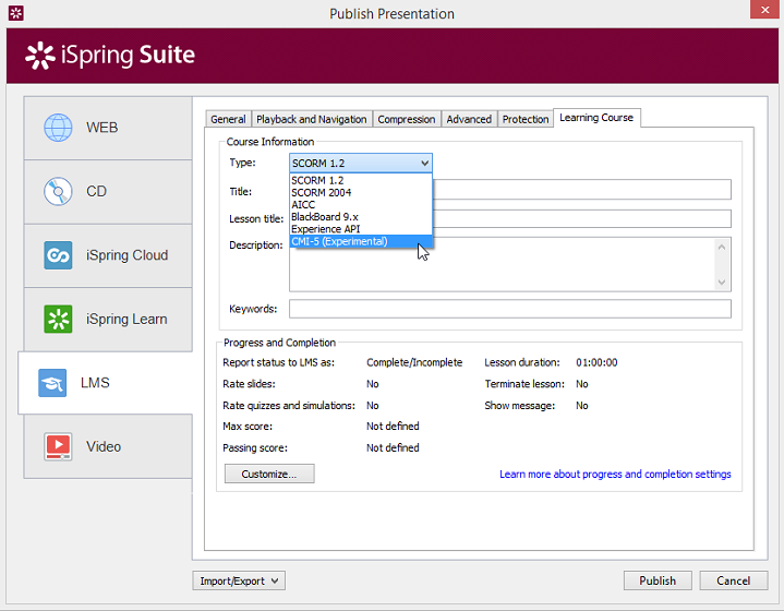 Publishing to cmi5 with iSpring Suite