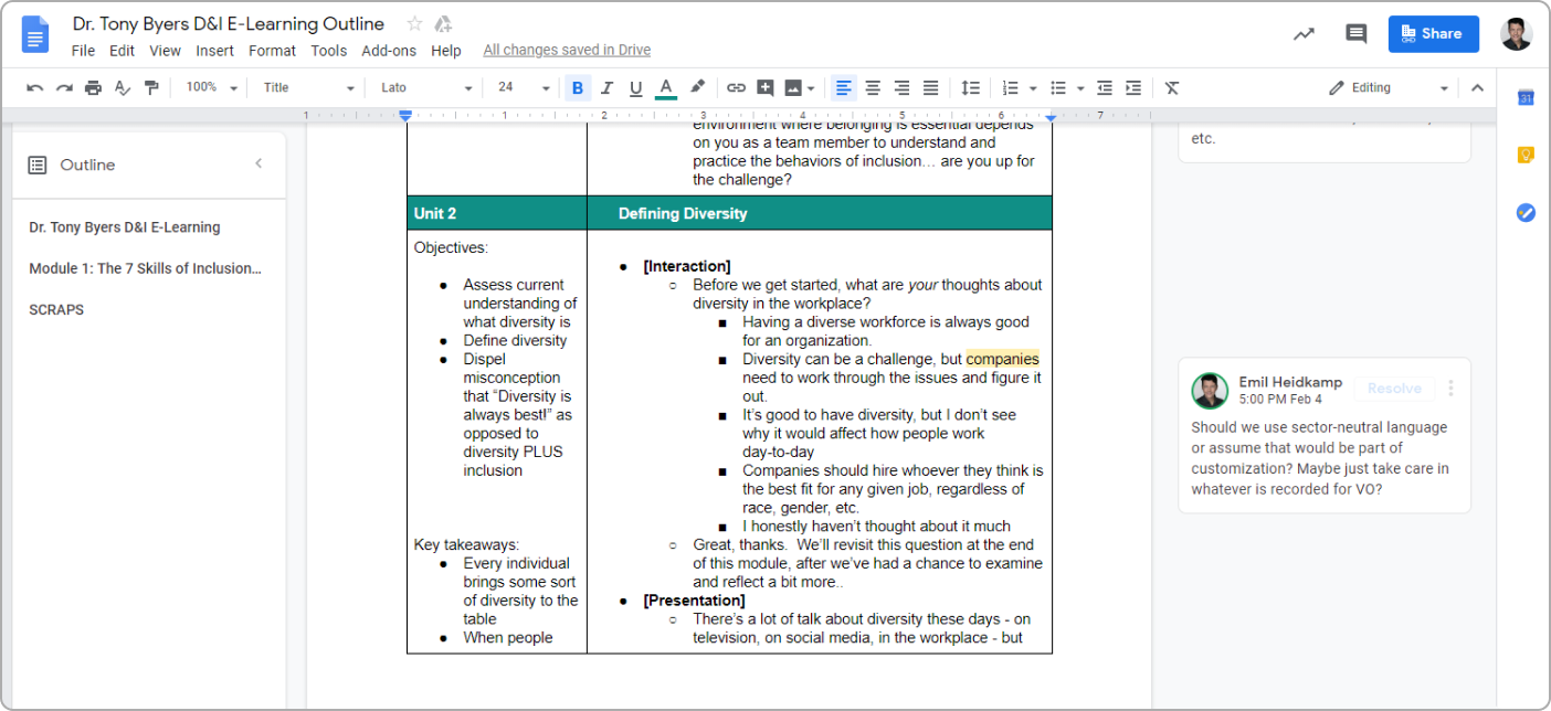 Course outline example