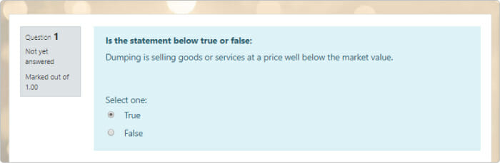 A published True/False question in Moodle