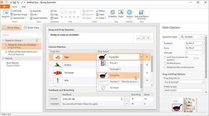 Drag-and-drop matches in iSpring Suite