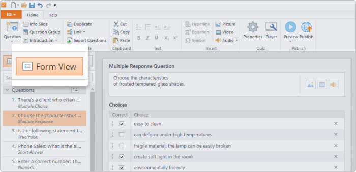 The Form View in iSpring QuizMaker