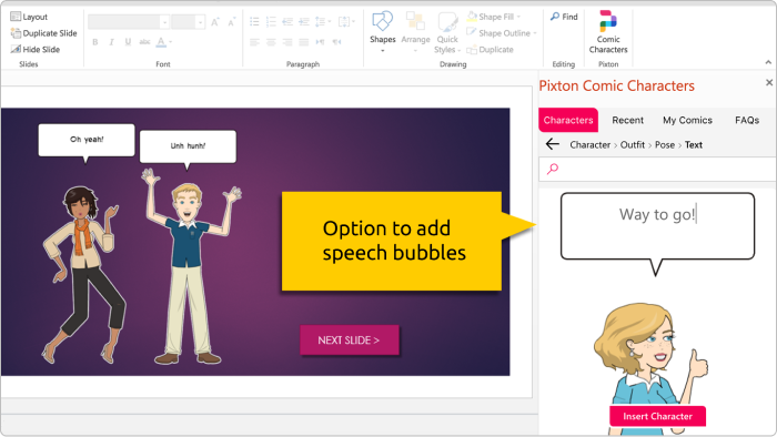 Pixton Comic Characters PowerPoint add-in