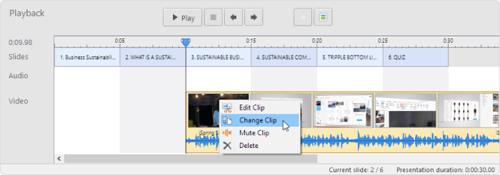 Change Clip option on the editor’s timeline