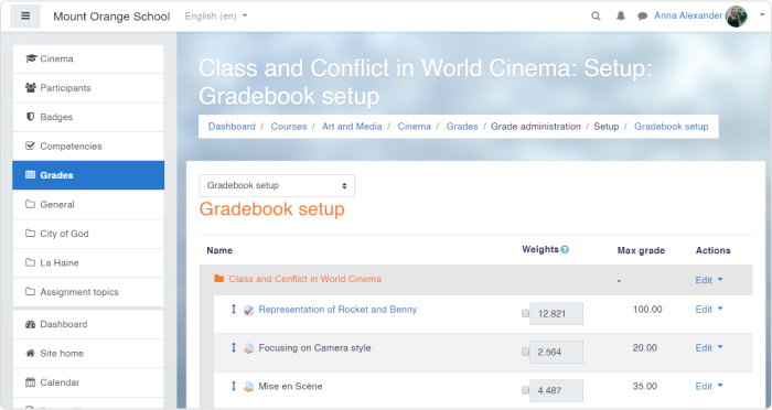 Gradebook setup in Moodle