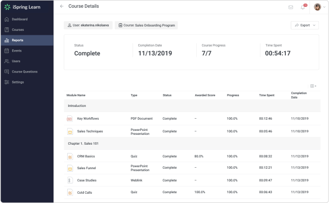 View course details in iSpring Learn