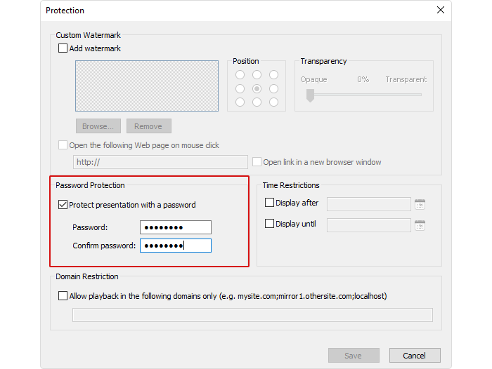 Protection of PPT slides
 with a password