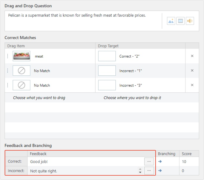 Setting up feedback in iSpring QuizMaker