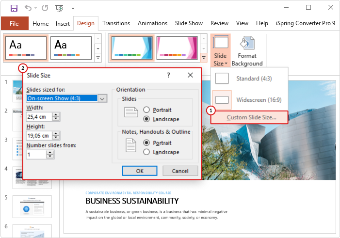 Setting custom slide size