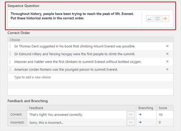 Sequence question text field