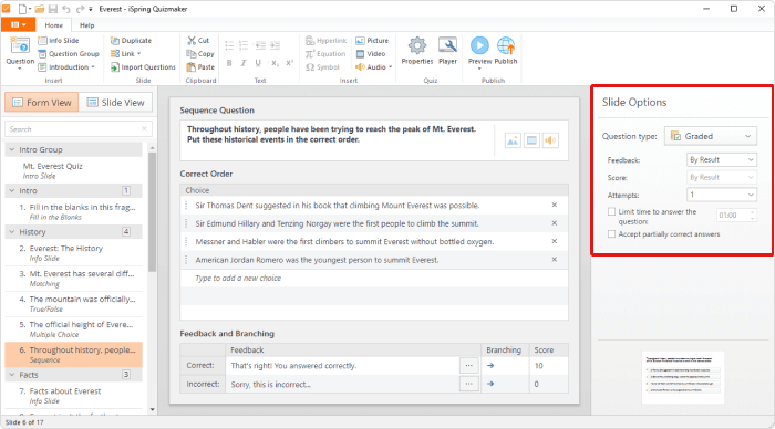 Slide Options setting