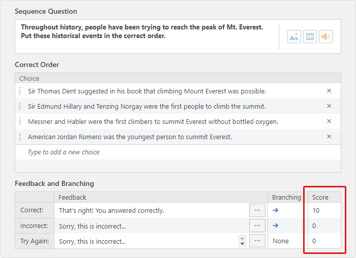 Score settings