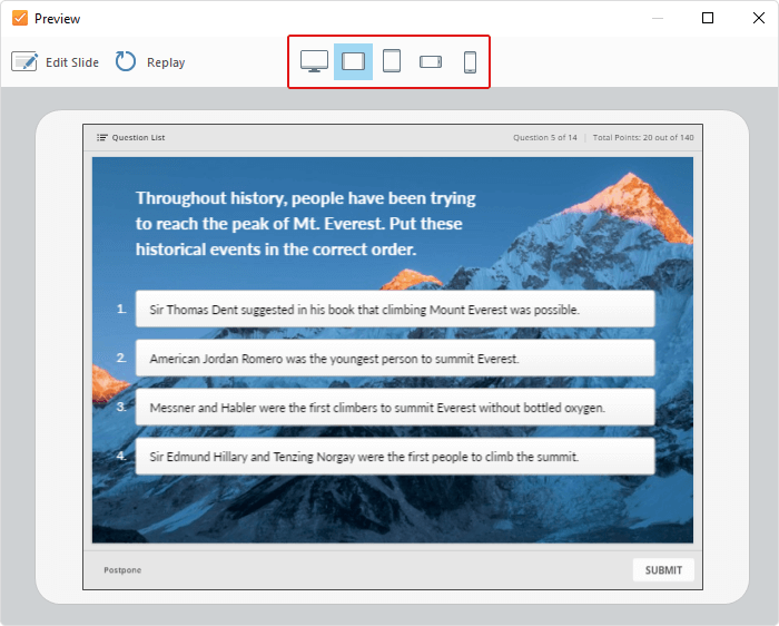 Preview a Quiz on different devices