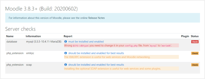 Server Checks in Moodle LMS