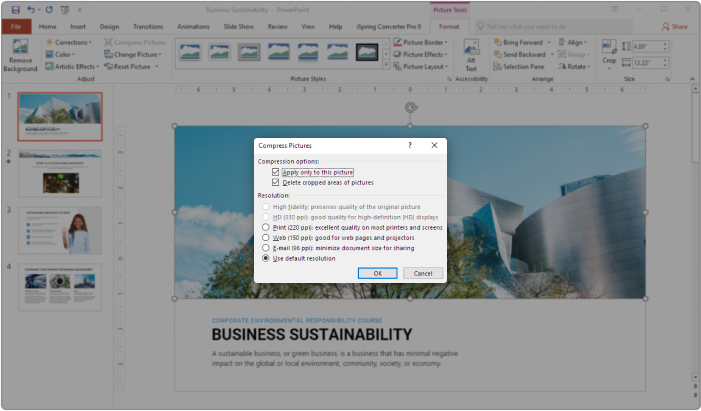 Compression options in PowerPoint
