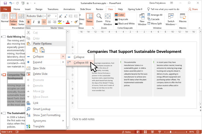 Collapse All in PowerPoint