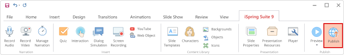 Publishing a presentation in iSpring Suite