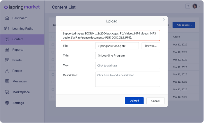 Supported content types in iSpring Market