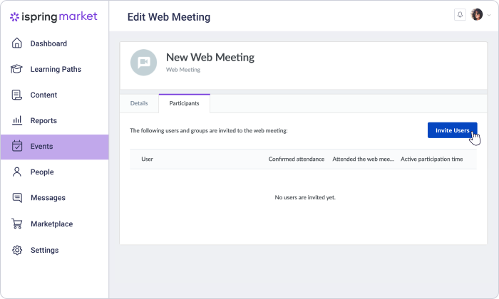 Inviting participants to a webinar in iSpring Market
