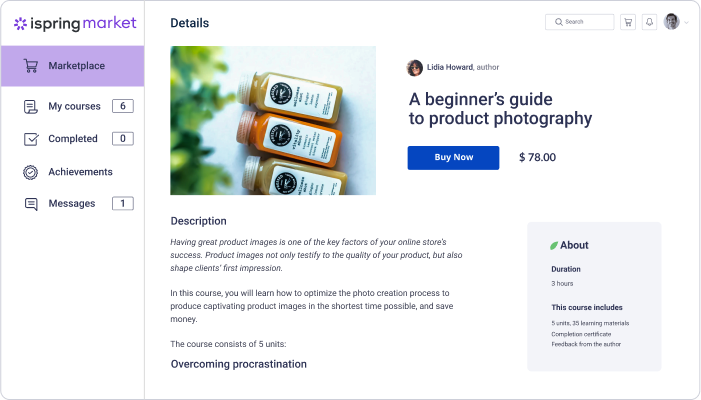 An example of the sales page created on iSpring Market