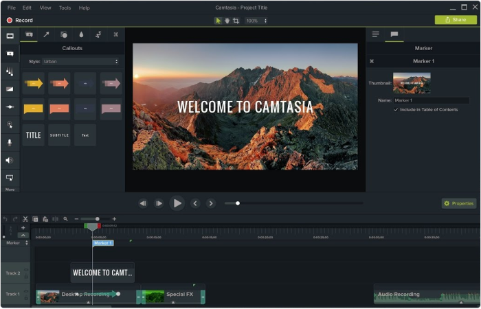 Camtasia authoring tool