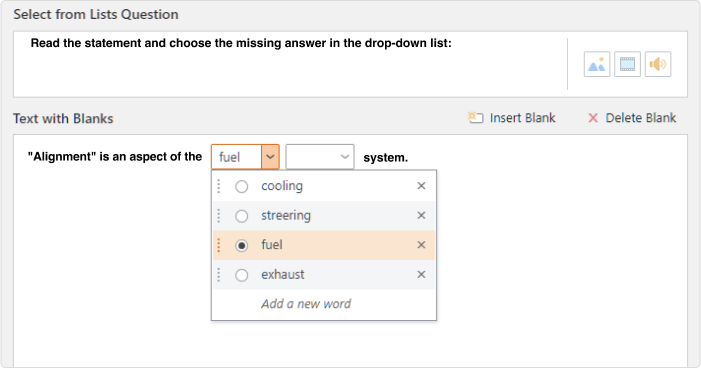 Drop-down quiestions Form View in QuizMaker 