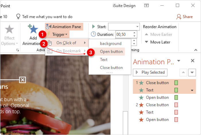 Open button in PowerPoint