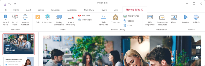 iSpring Suite toolbar