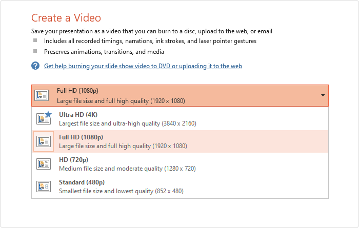 Select the quality of a video in
 PPT 