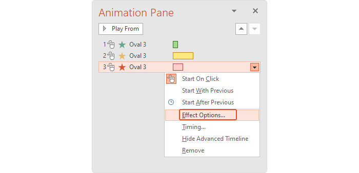 Animation Pane Menu