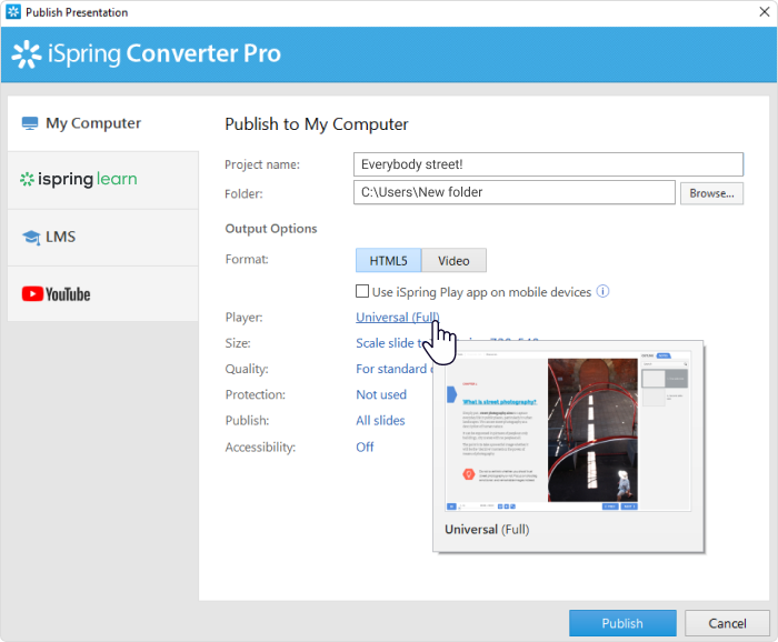 Universal player iSpring Converter Pro