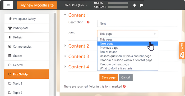 A sample Question page for a Moodle lesson