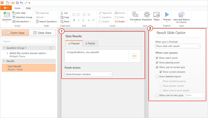 Set up Result Slide options.