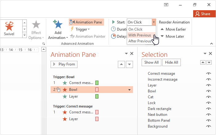 Start with previous option in PPT