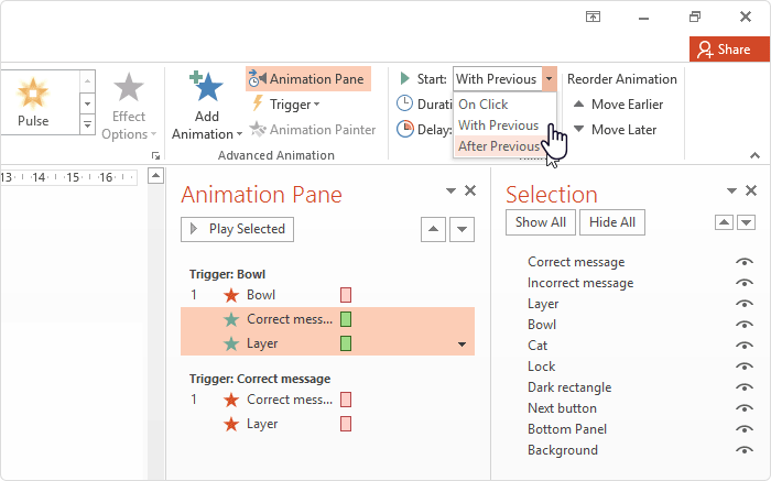 After previous option in PPT