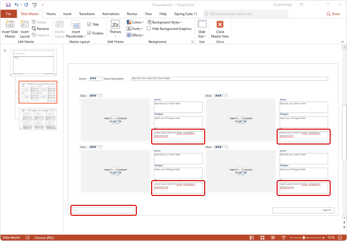 A screenshot showing how to personalize a storyboard PowerPoint template