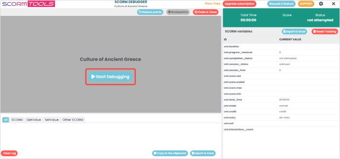 Testing SCORM content using SCORM Tools platform