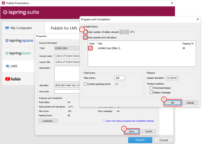 SCORM course Progress and Completion settings 