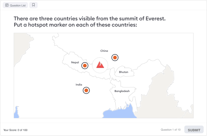 Hotspot quiz question