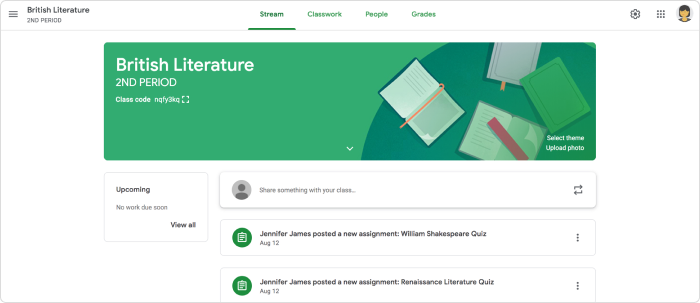 Google Classroom platform
