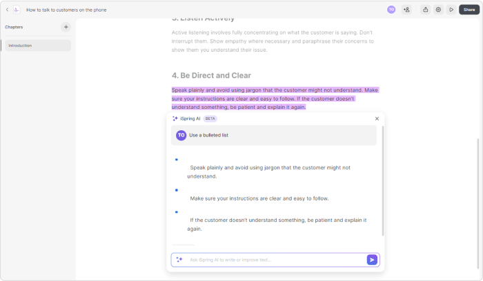 Structure the text functionality in iSpring Page