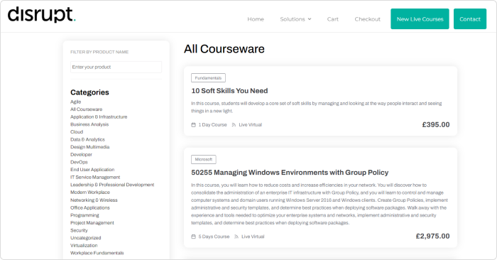 Disrupt Learning’s off-the-shelf courses