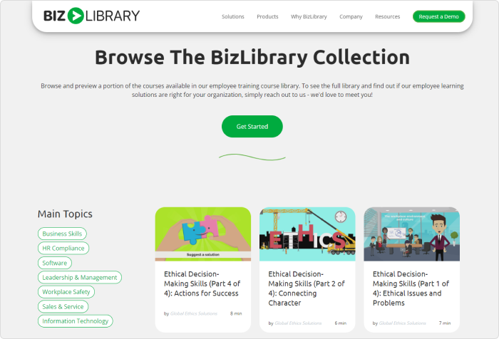 The BizLibrary dashboard