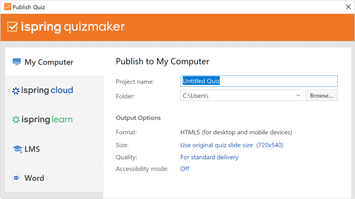 Publishing in iSpring QuizMaker