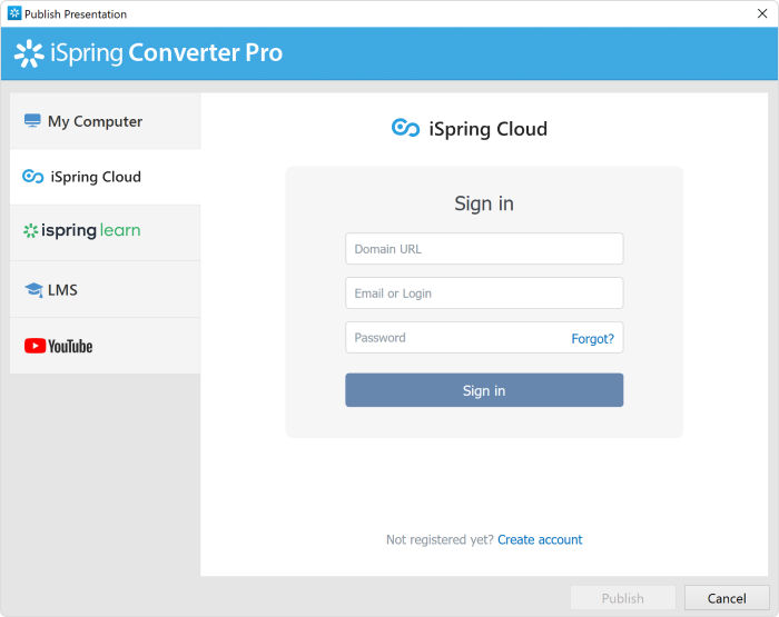 Publishing in iSpring Cloud