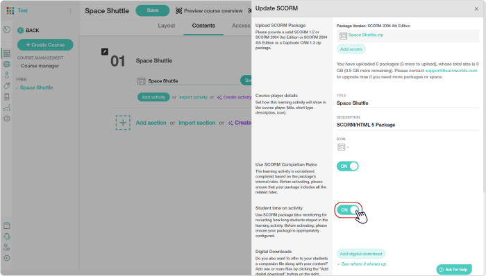 SCORM Completion Rules and Student time settings in LearnWorlds LMS