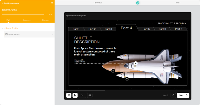 Preview mode of a SCORM course in a Learnworlds LMS