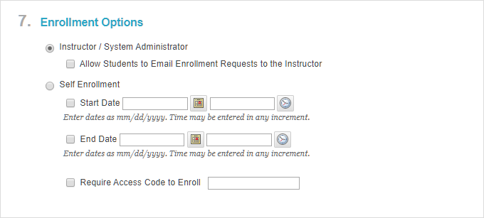 Enrollment options in Blackboard